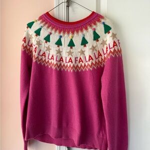 Boden Festive Pink Sweater with Christmas Tree Sparkle Design